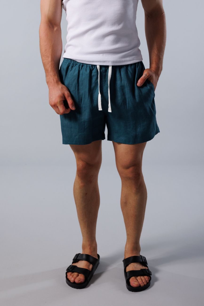 Noosa Linen Shorts - Petrol Blue