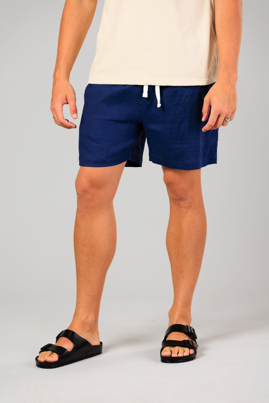 Mens navy blue hot sale linen shorts