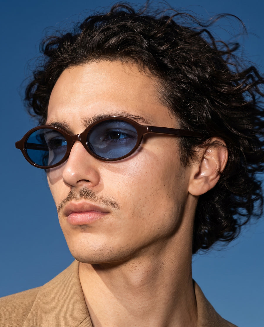 Biarritz Sunglasses - Brown Frame, Blue Lens