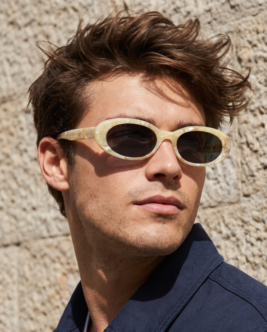 Lisbon Sunglasses - Yellow Tortoise Frame, Grey Lens