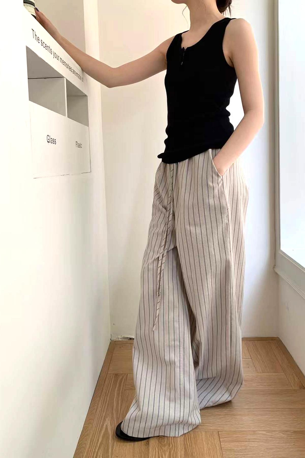 Striped Wide-Leg Linen Pants