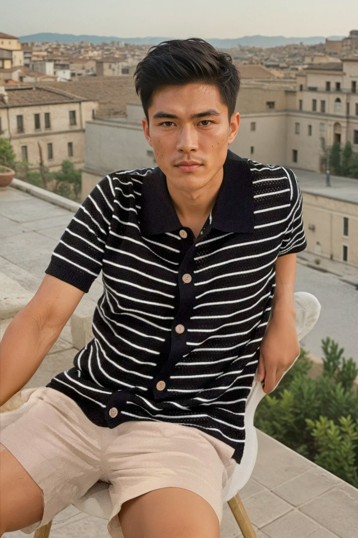 Elevate Button-Up - Black Stripe