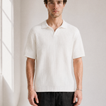 Rib Knit Polo - White - front view