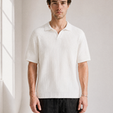Rib Knit Polo - White - front view