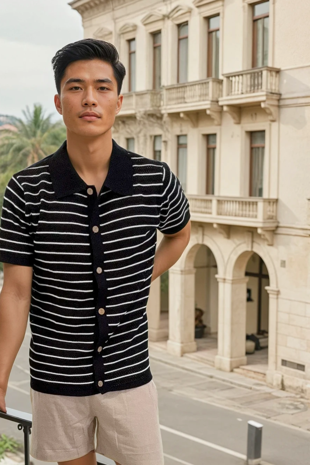 Elevate Button-Up - Black Stripe