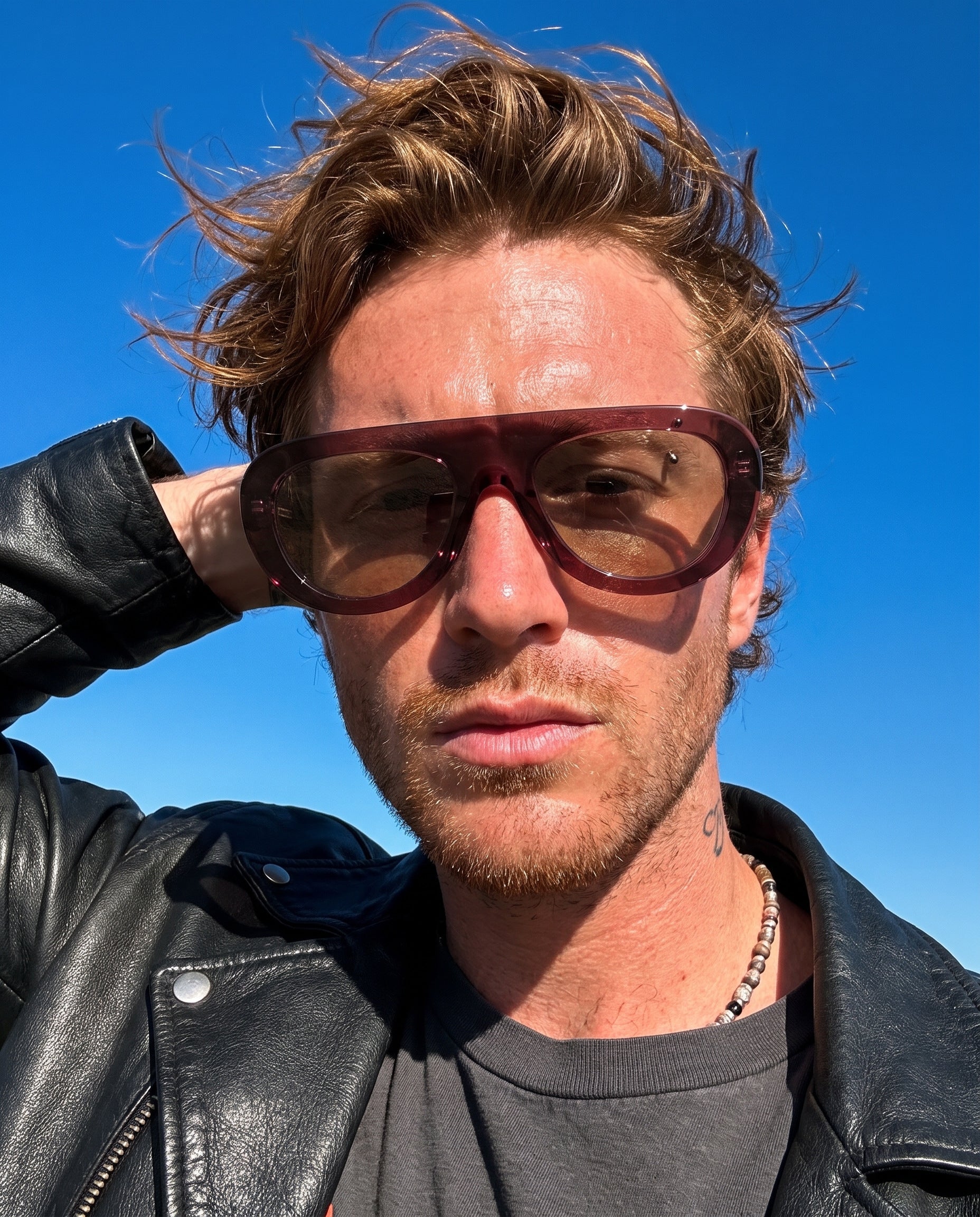 Hipland Ibiza Sunglasses Burgundy   Light Brown on model