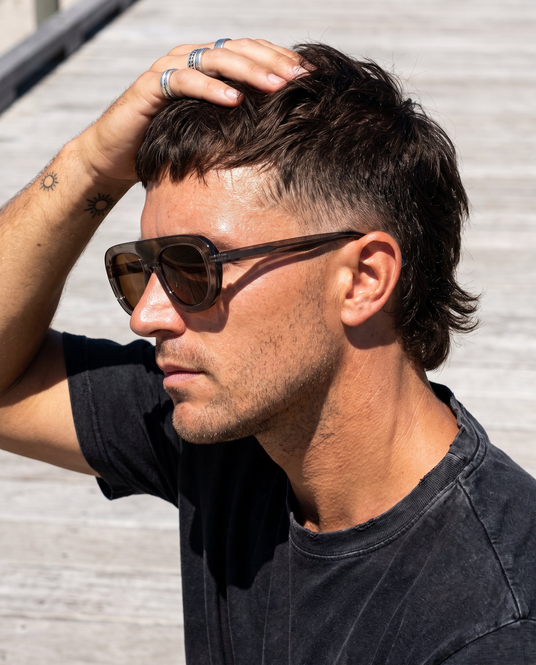 Hipland Ibiza Sunglasses Grey   Brown on model