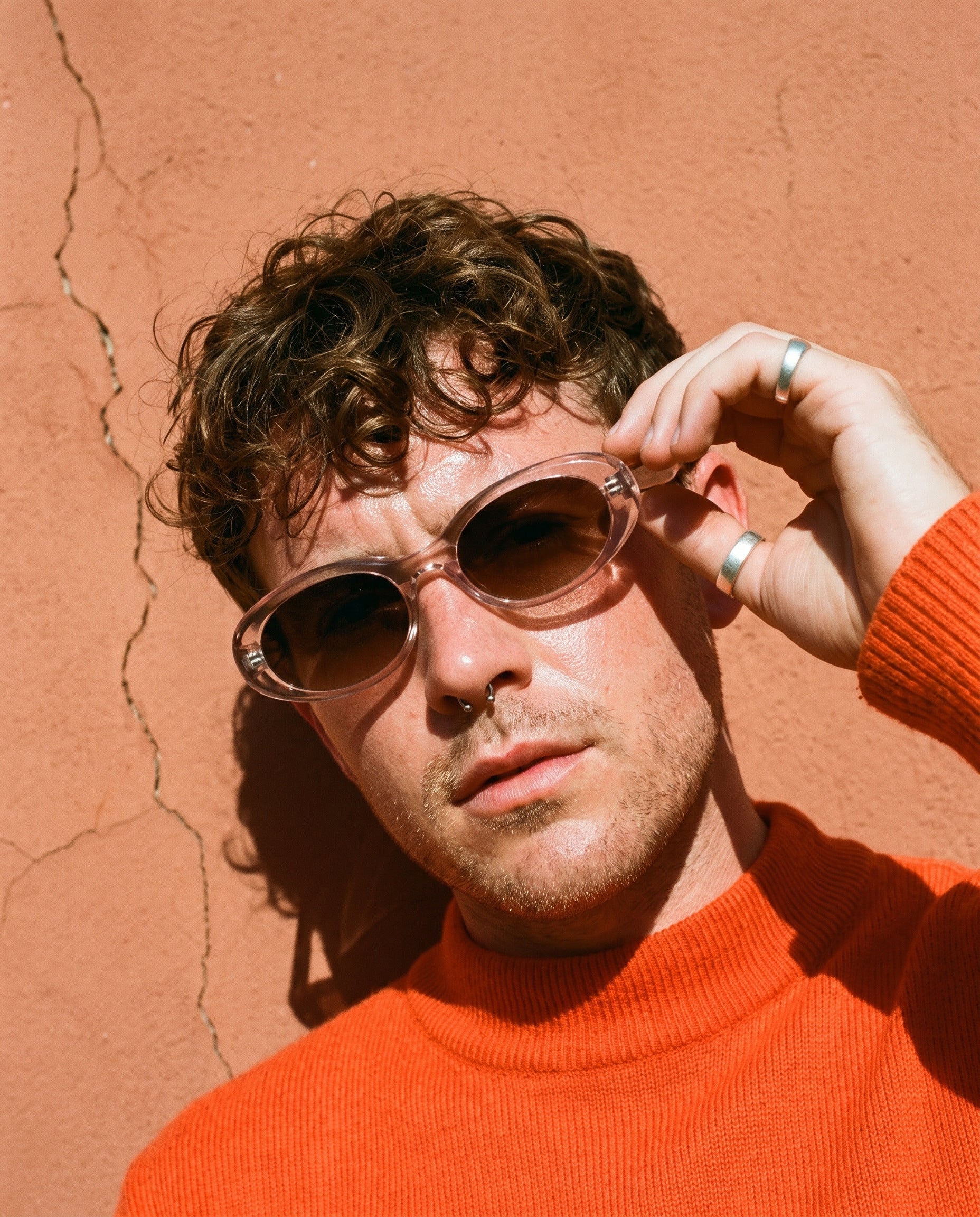 Hipland Lisbon Sunglasses Transparent Pink   Brown on model