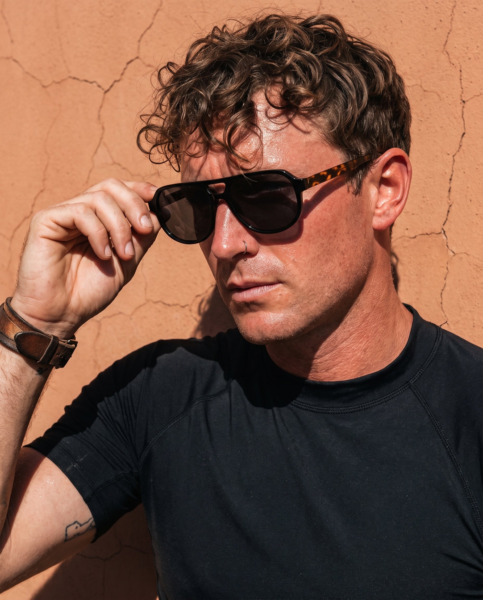 Hipland Hvar Sunglasses Black With Tortoise   Grey on model