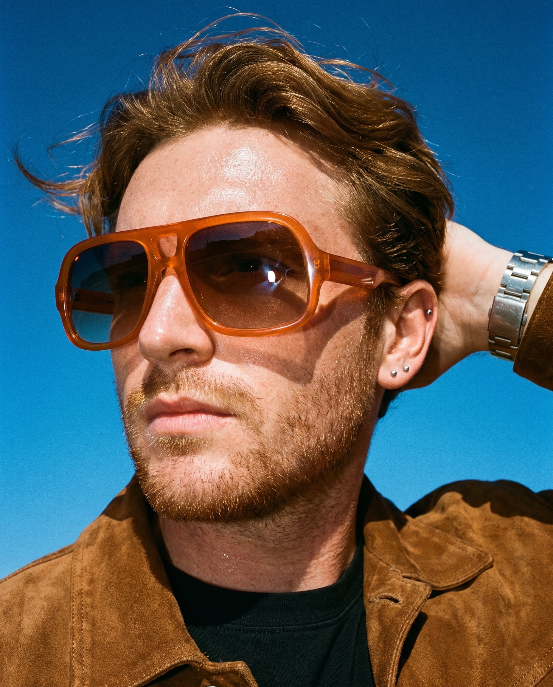 Hipland Phuket Sunglasses Orange   Brown on model