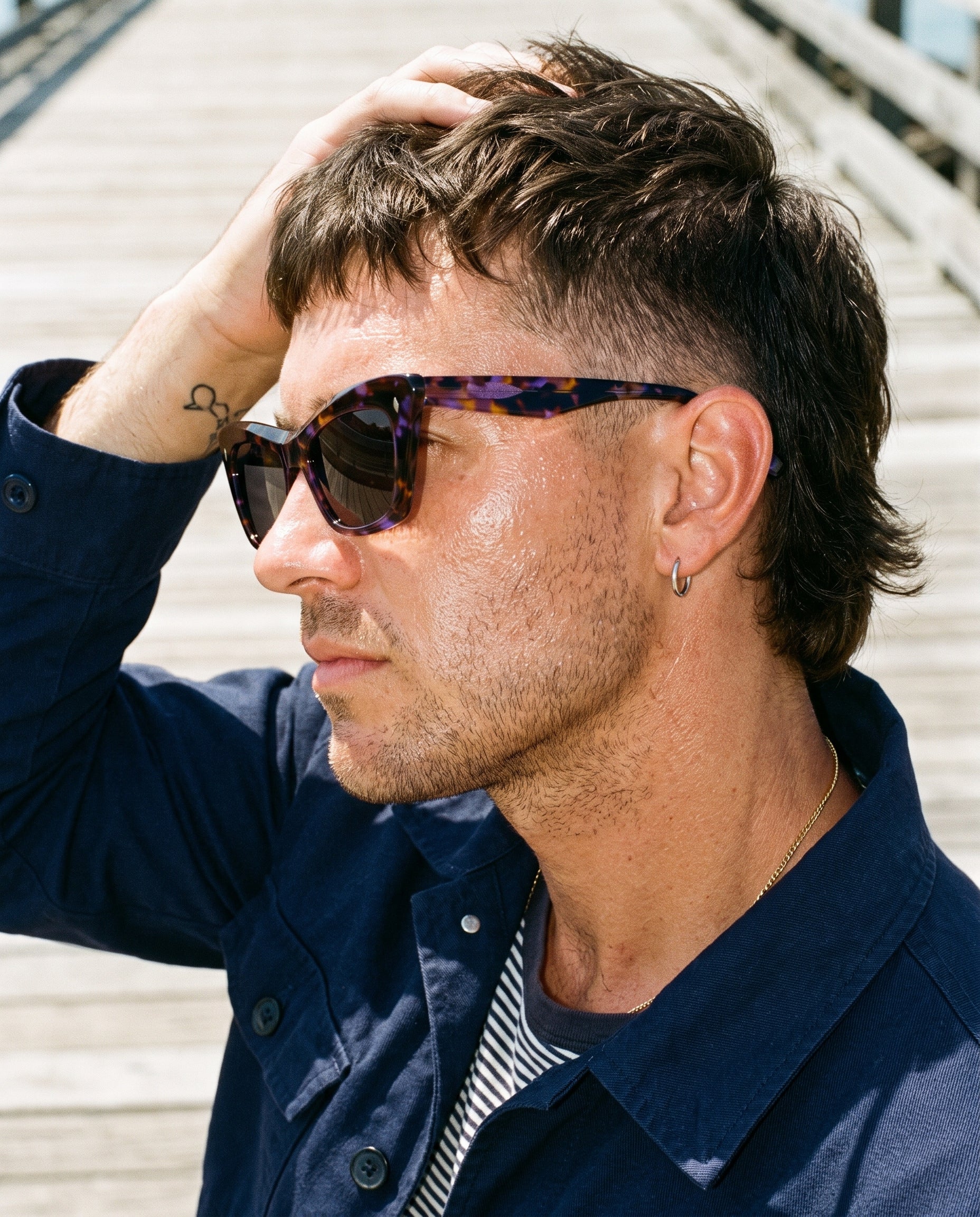 Hipland Lombok Sunglasses Purple Tortoise   Grey on model