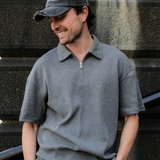 Zip Waffle Polo - Grey