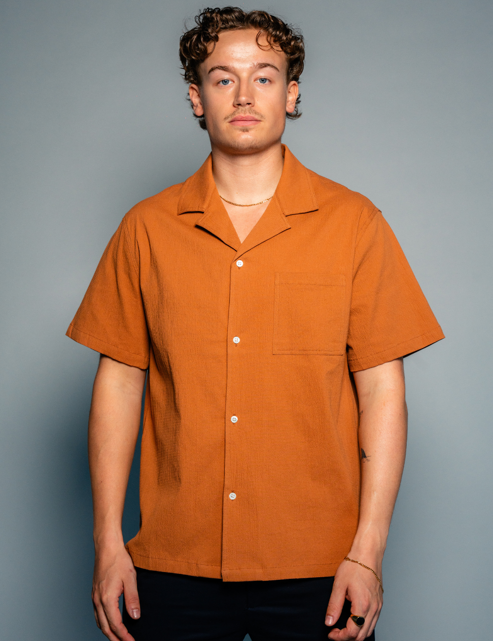Hipland - Seersucker Shirt - Rust