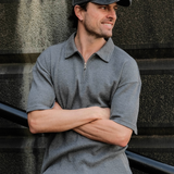 Zip Waffle Polo - Grey
