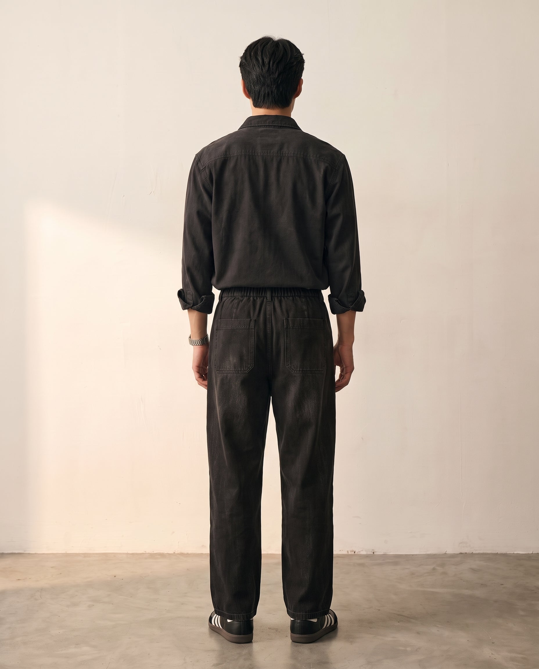 Vintage Wash Wide-Leg Trousers - Black
