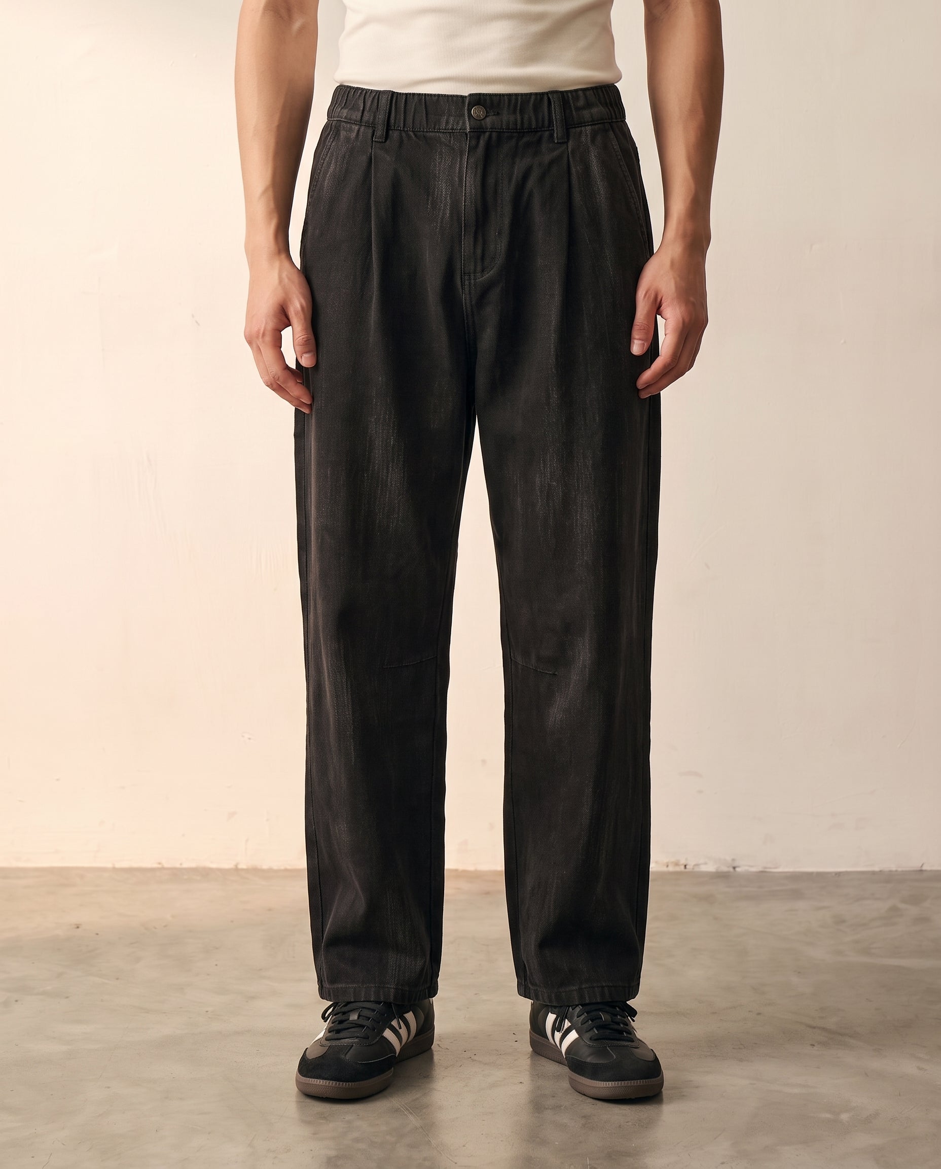 Hipland Vintage Wash Wide-Leg Trousers Black front