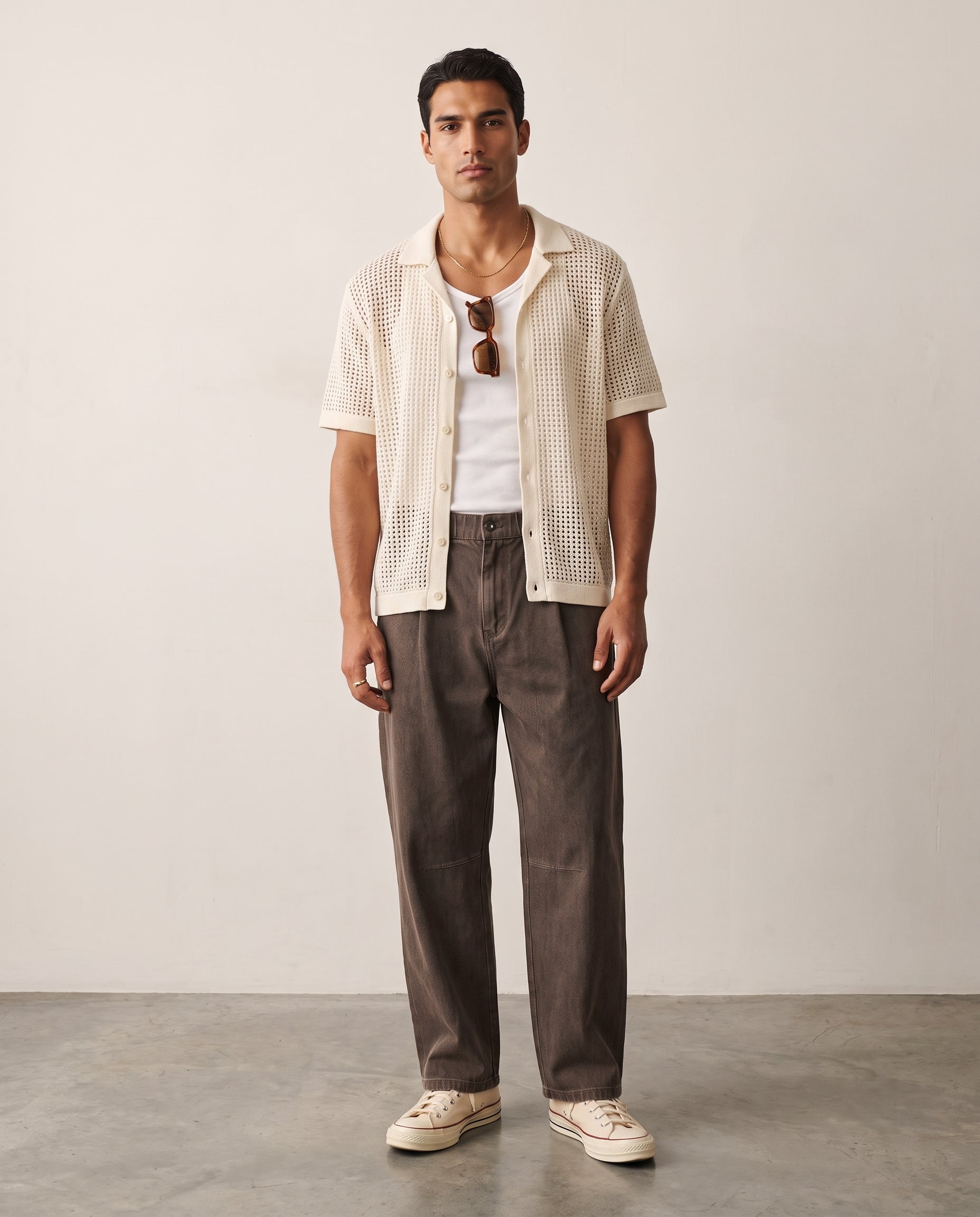 Vintage Wash Wide-Leg Trousers - Coffee