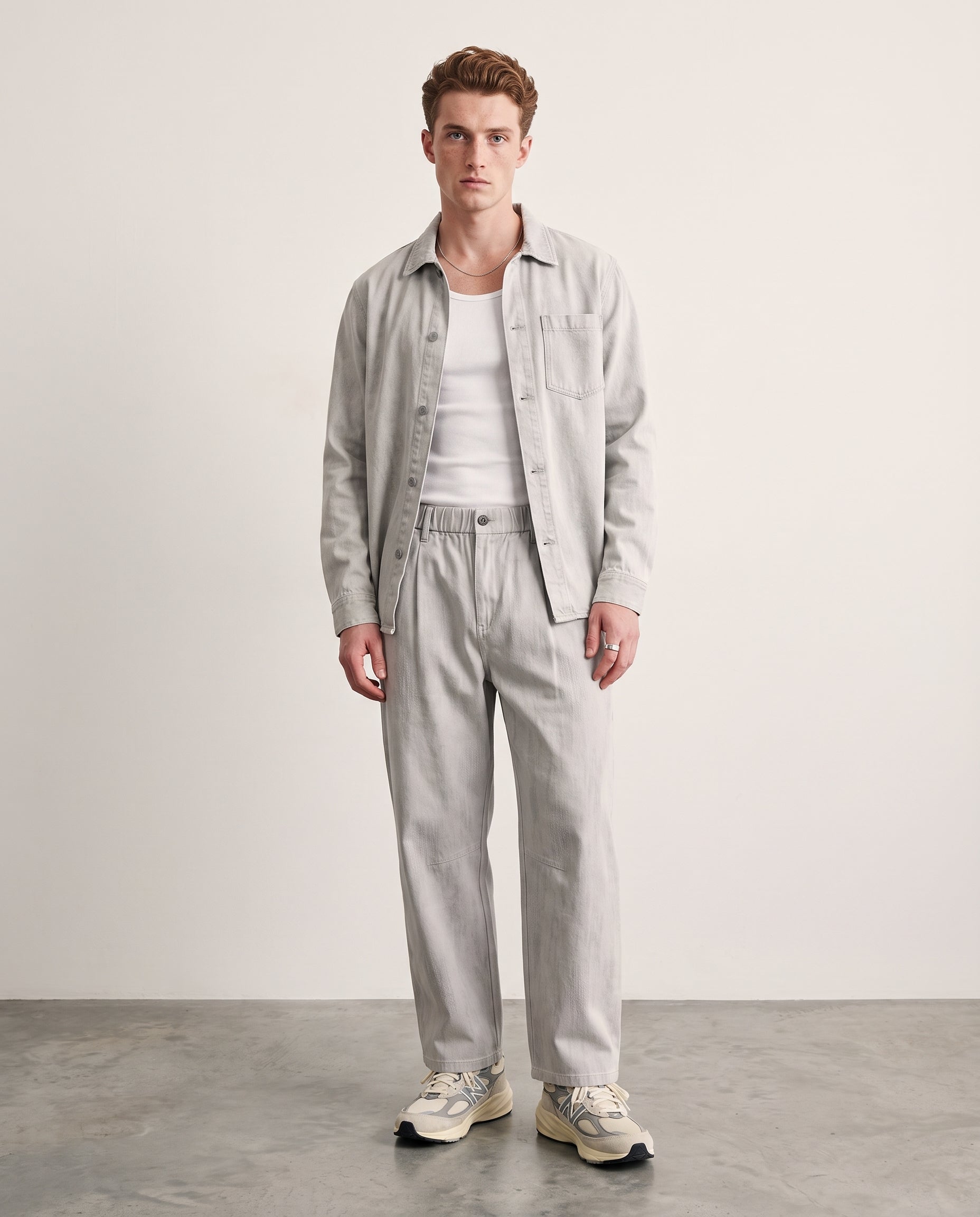 Hipland Vintage Wash Wide-Leg Trousers Paris Grey front