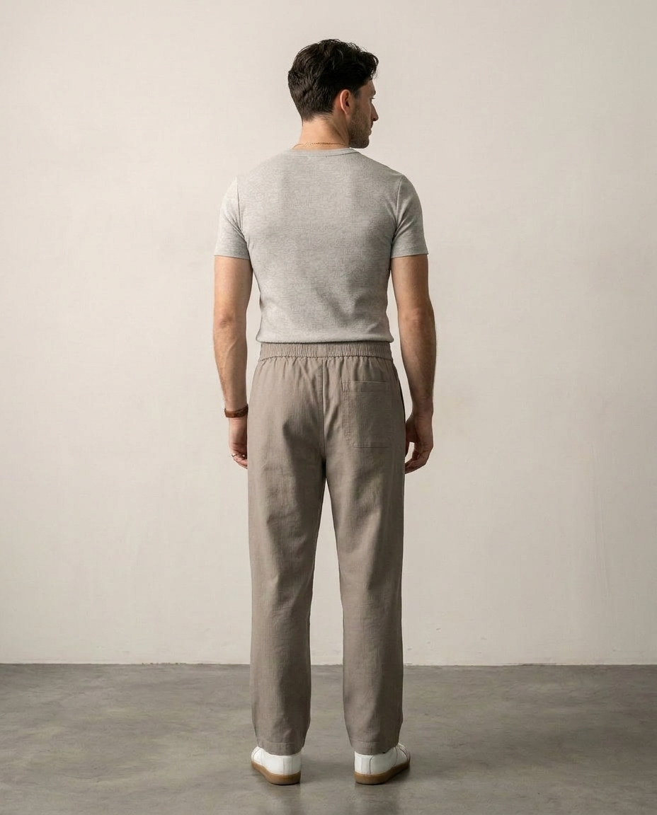 Textured Drawstring Straight-Leg Trousers - Khaki