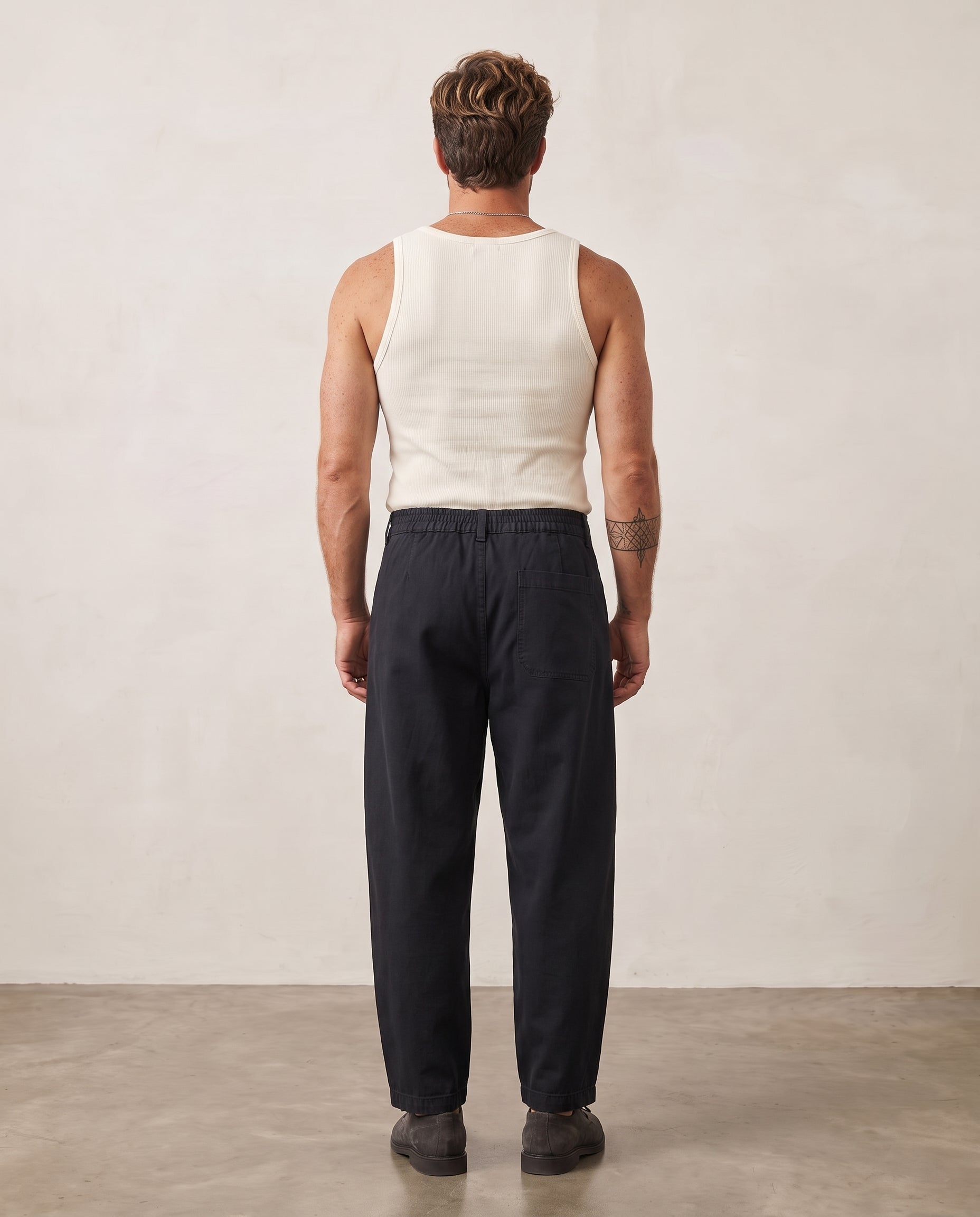 Lyocell Curved-Leg Trousers - Black