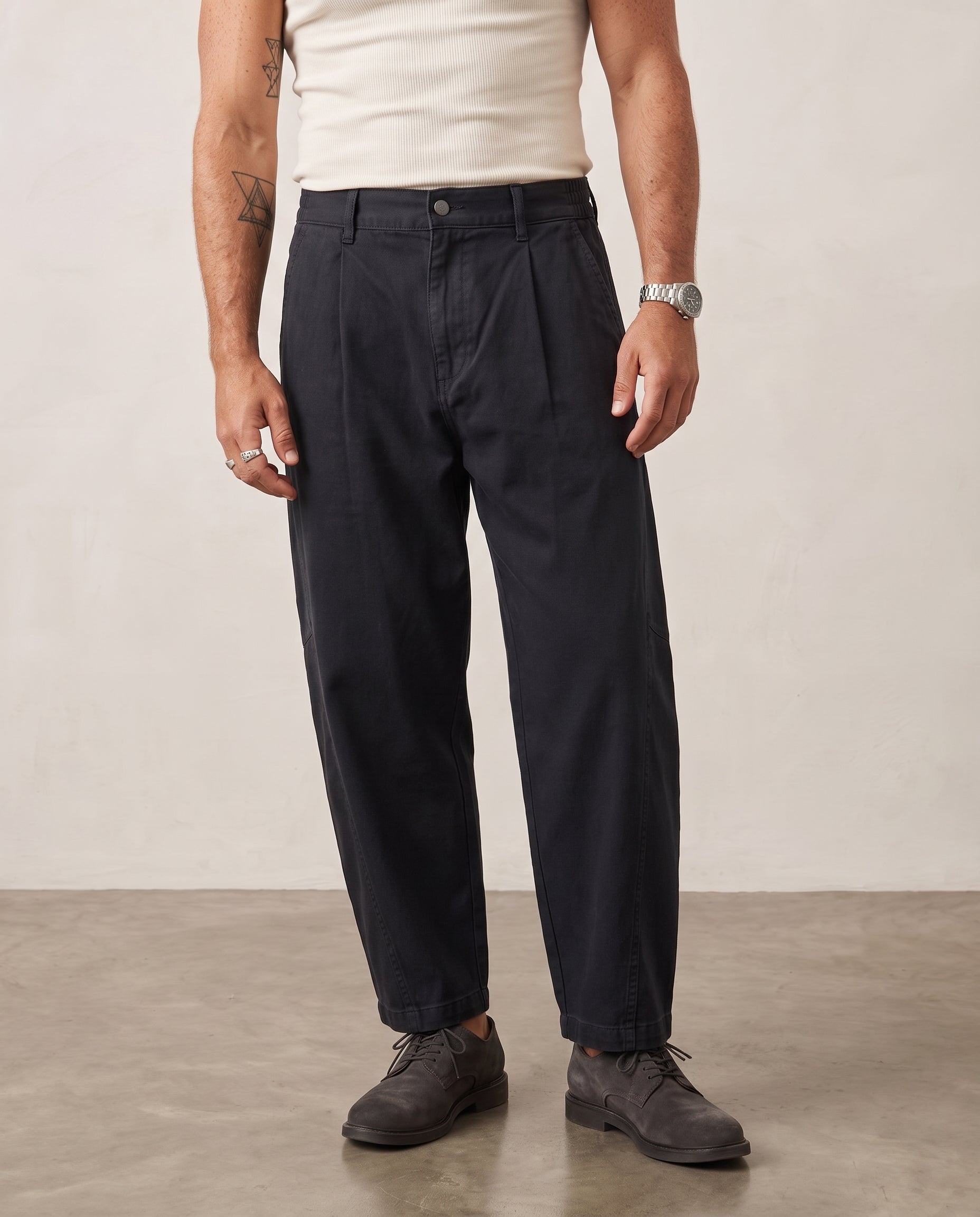 Hipland Lyocell Curved-Leg Trousers Black front