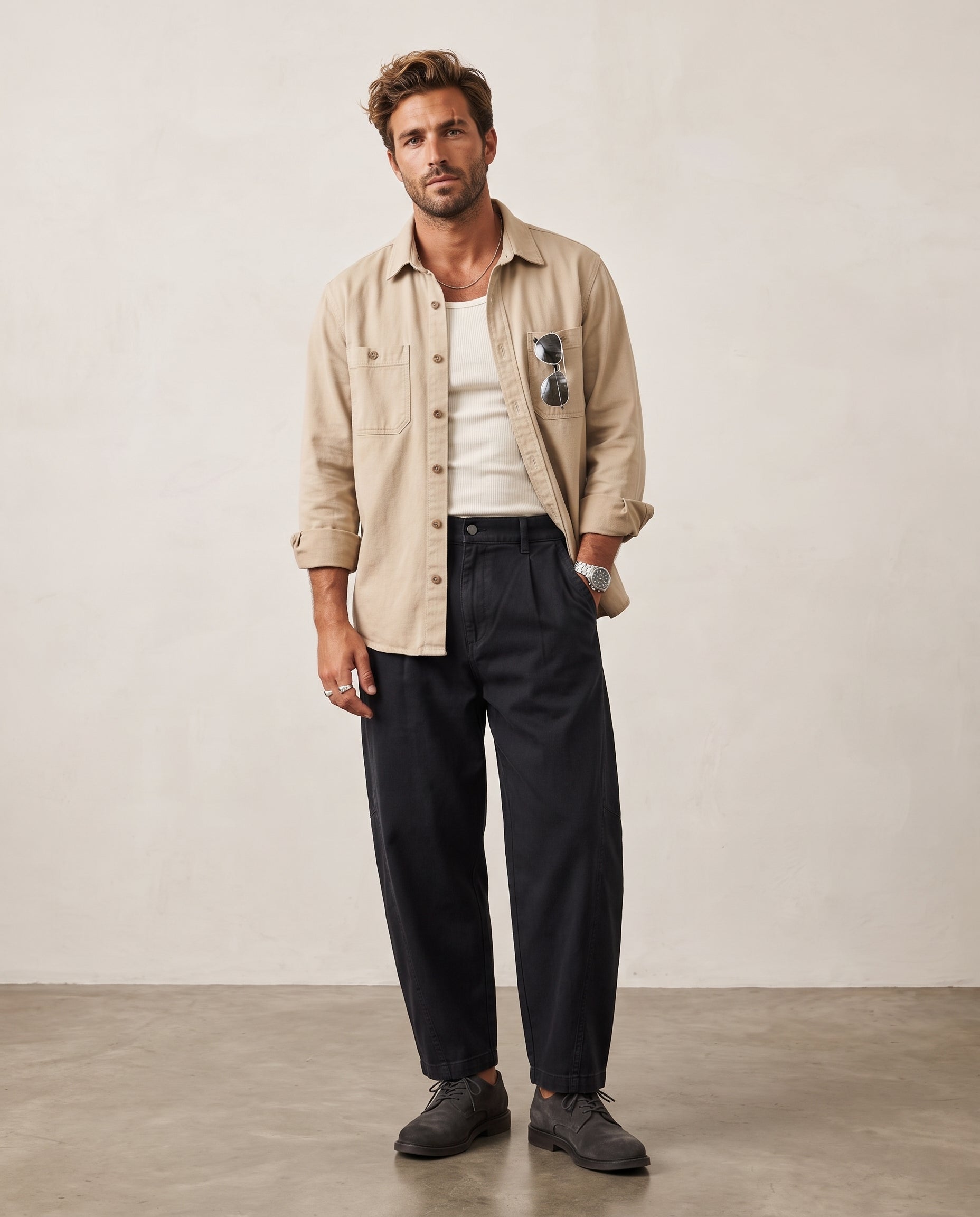 Hipland Lyocell Curved-Leg Trousers Black front
