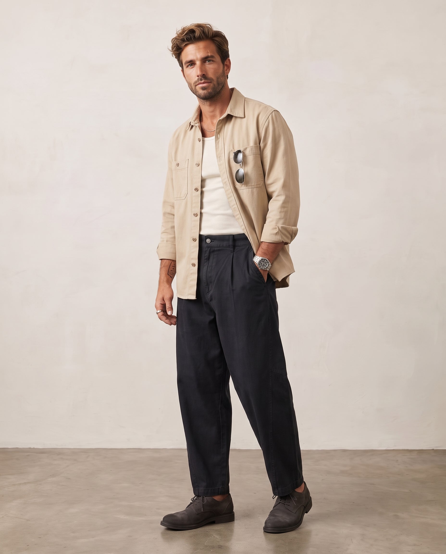 Lyocell Curved-Leg Trousers - Black