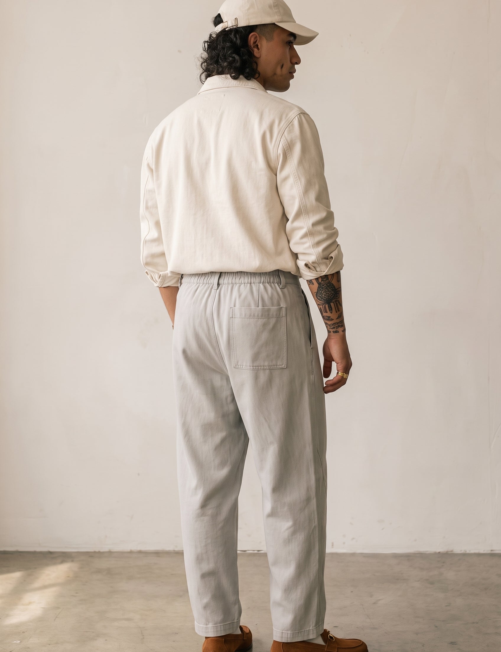 Hipland Lyocell Curved-Leg Trousers Grey back