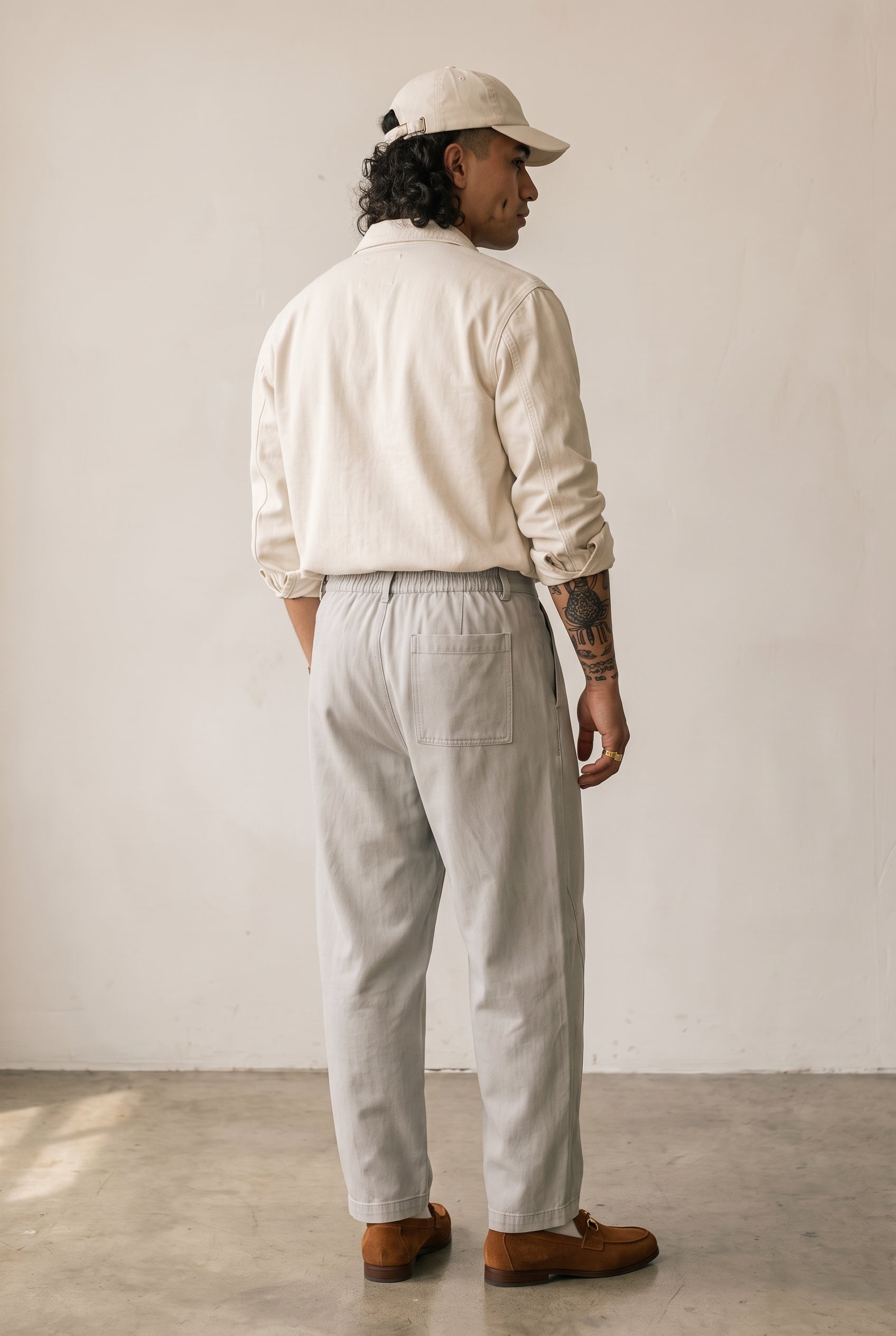 Lyocell Curved-Leg Trousers - Grey