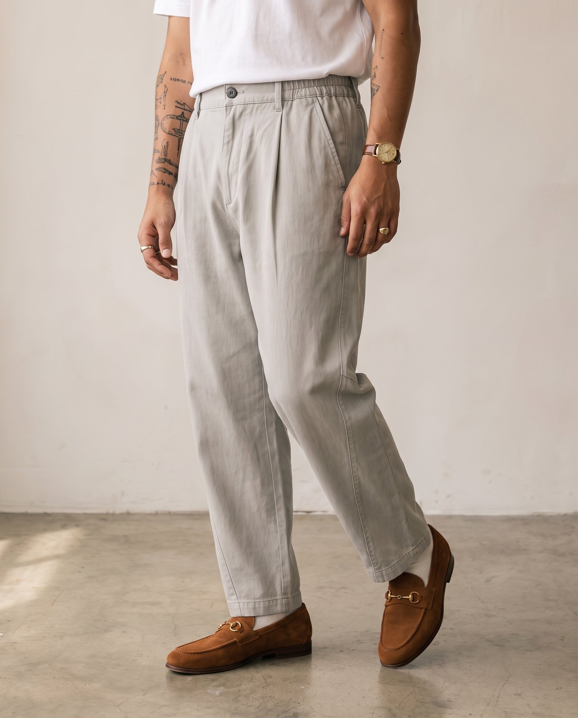 Lyocell Curved-Leg Trousers - Grey