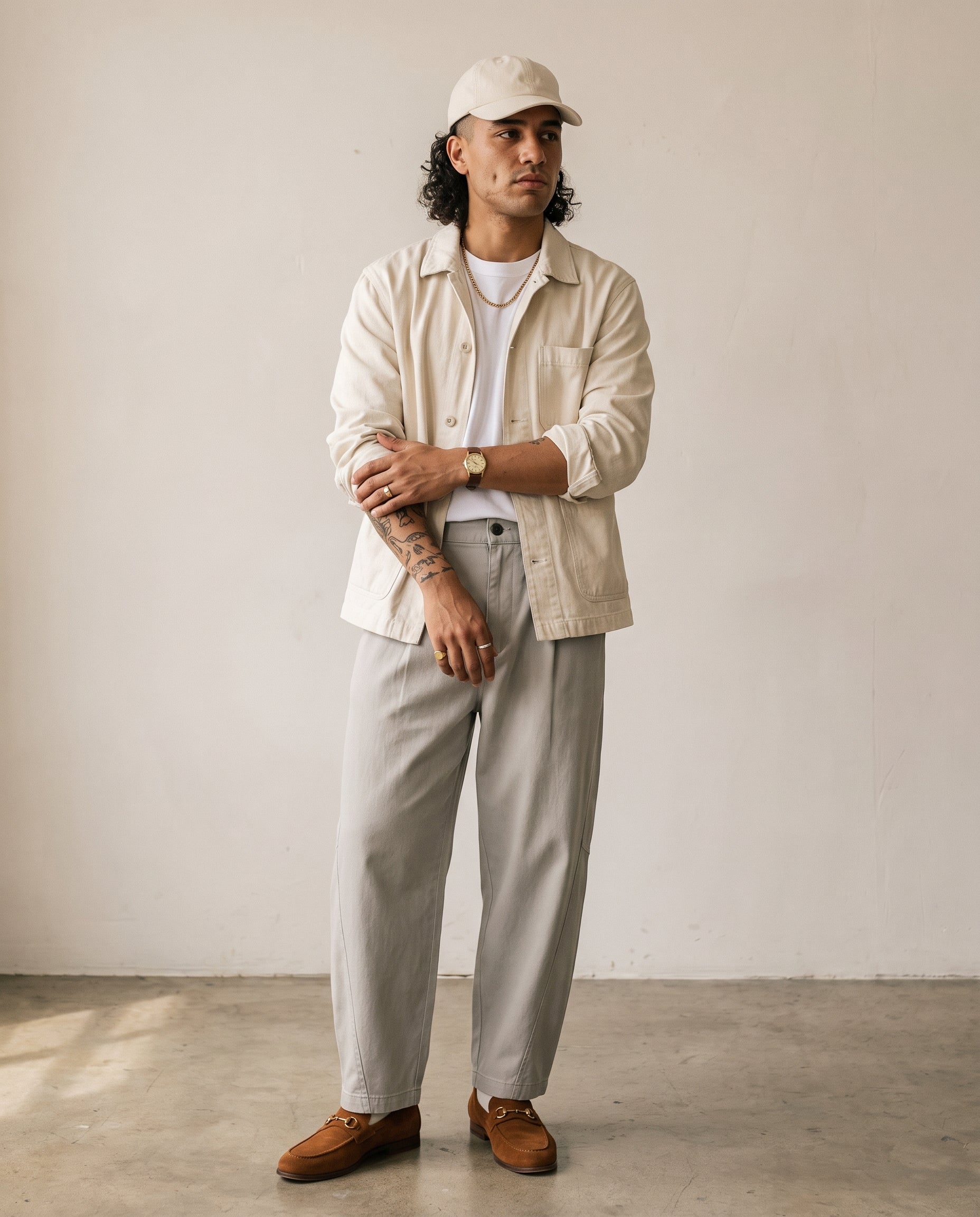 Lyocell Curved-Leg Trousers - Grey