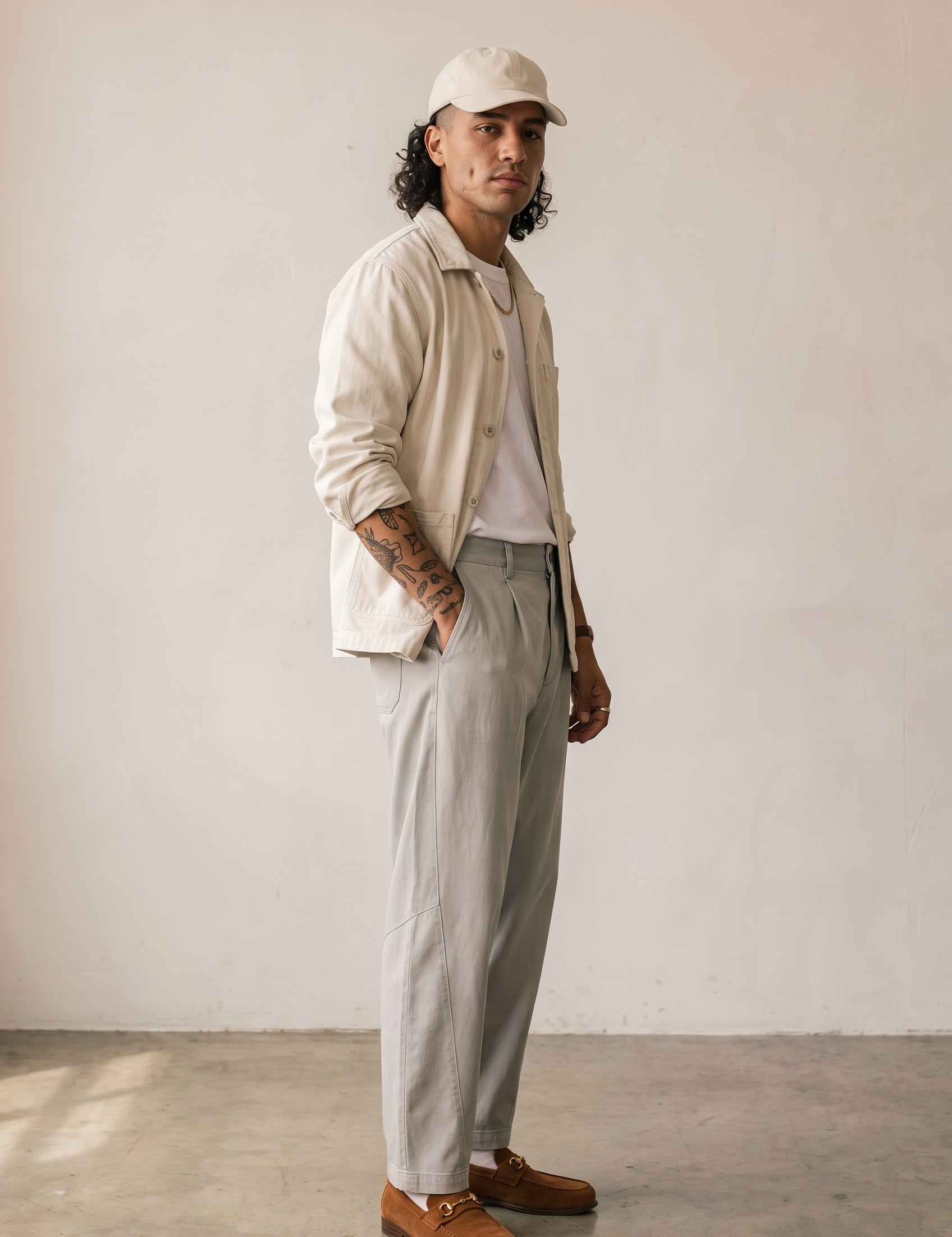 Hipland Lyocell Curved-Leg Trousers Grey side
