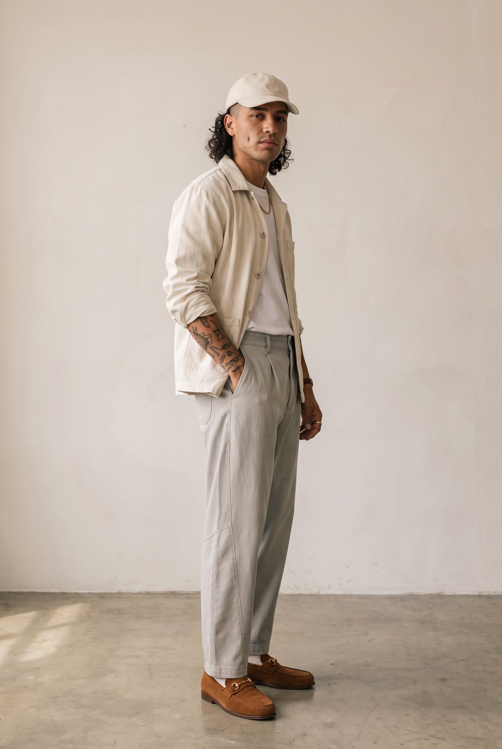 Lyocell Curved-Leg Trousers - Grey