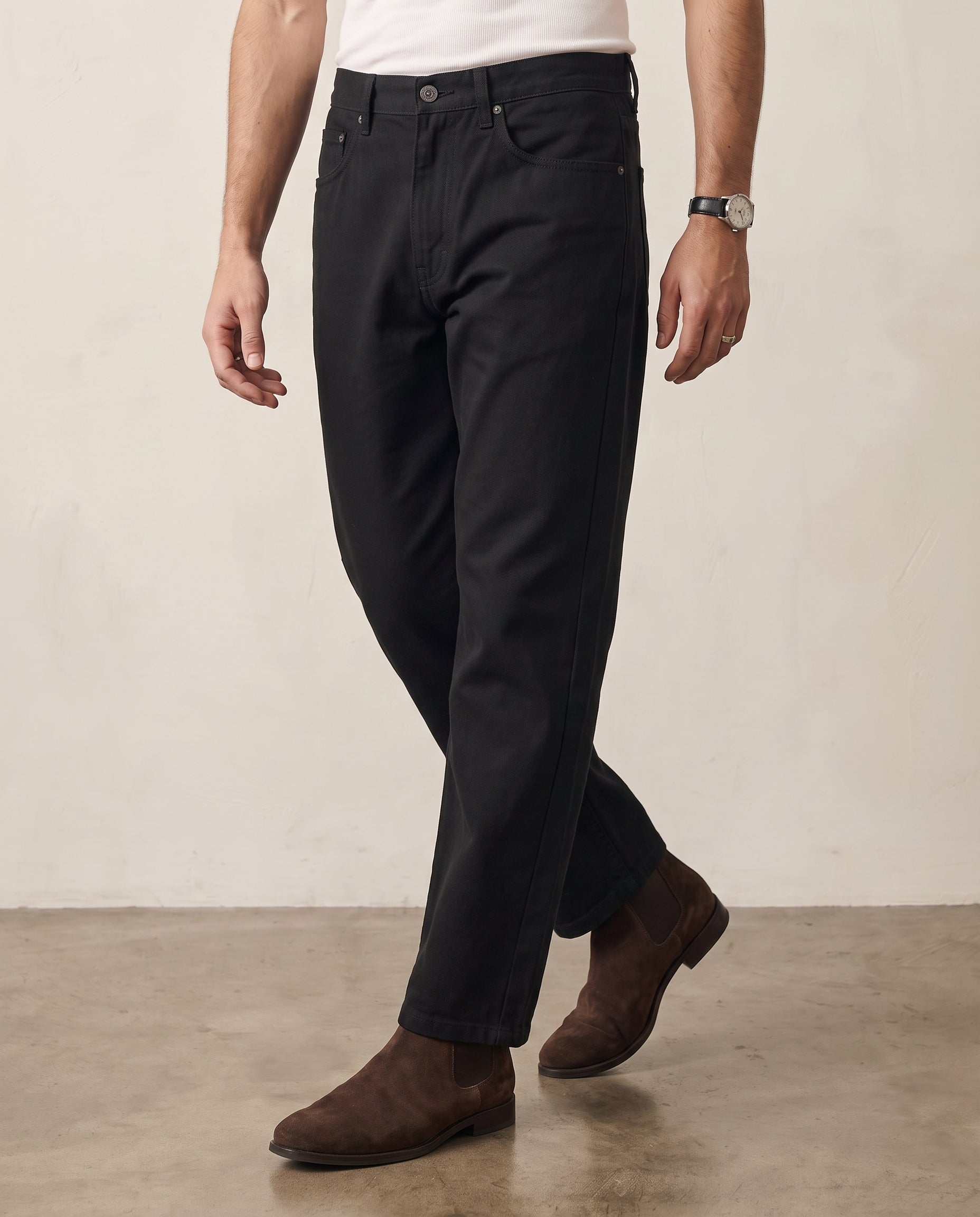 Hipland Relaxed Straight Cotton Trouser Black front