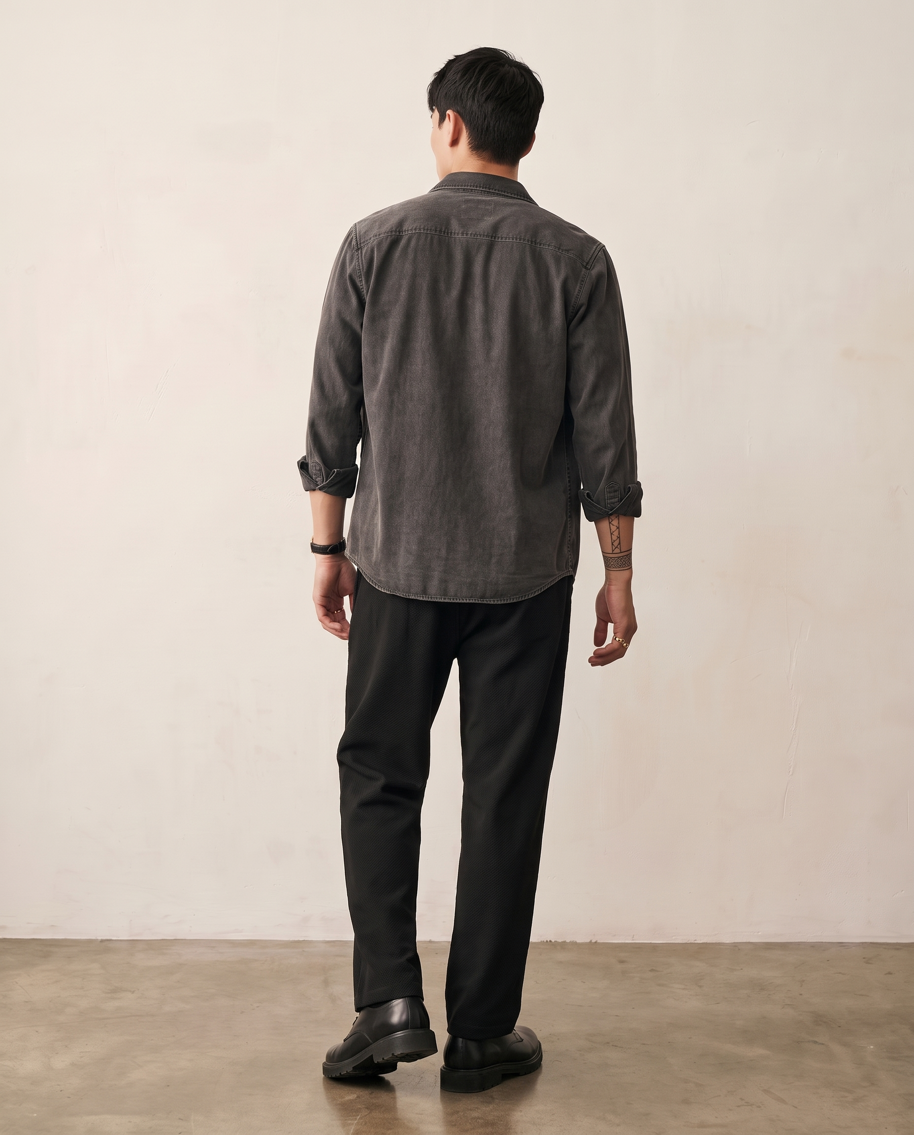 Washed Drawcord Straight-Leg Trousers - Black