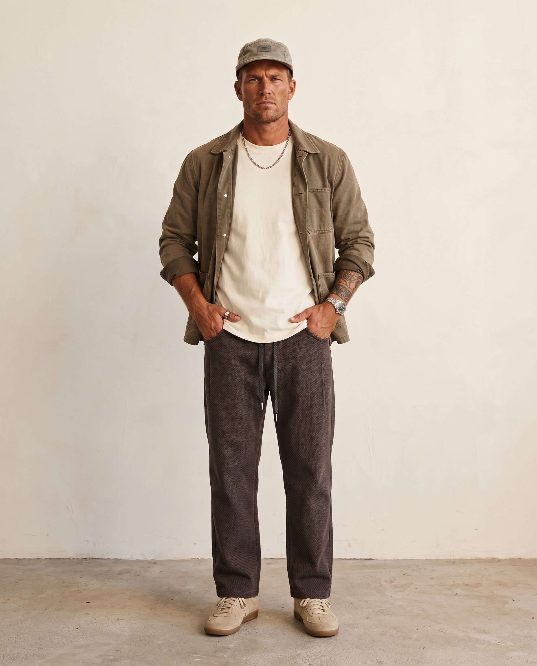 Washed Drawcord Straight-Leg Trousers - Coffee