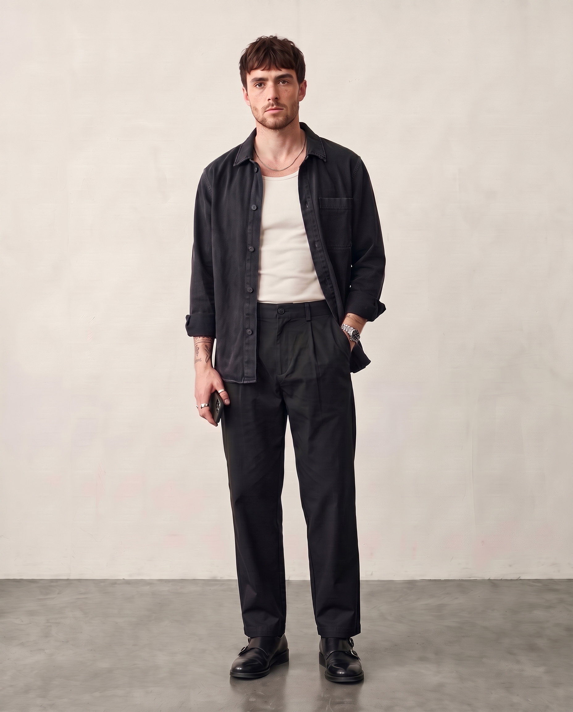 Hipland Pleated Cotton-Nylon Commuter Trousers Black front