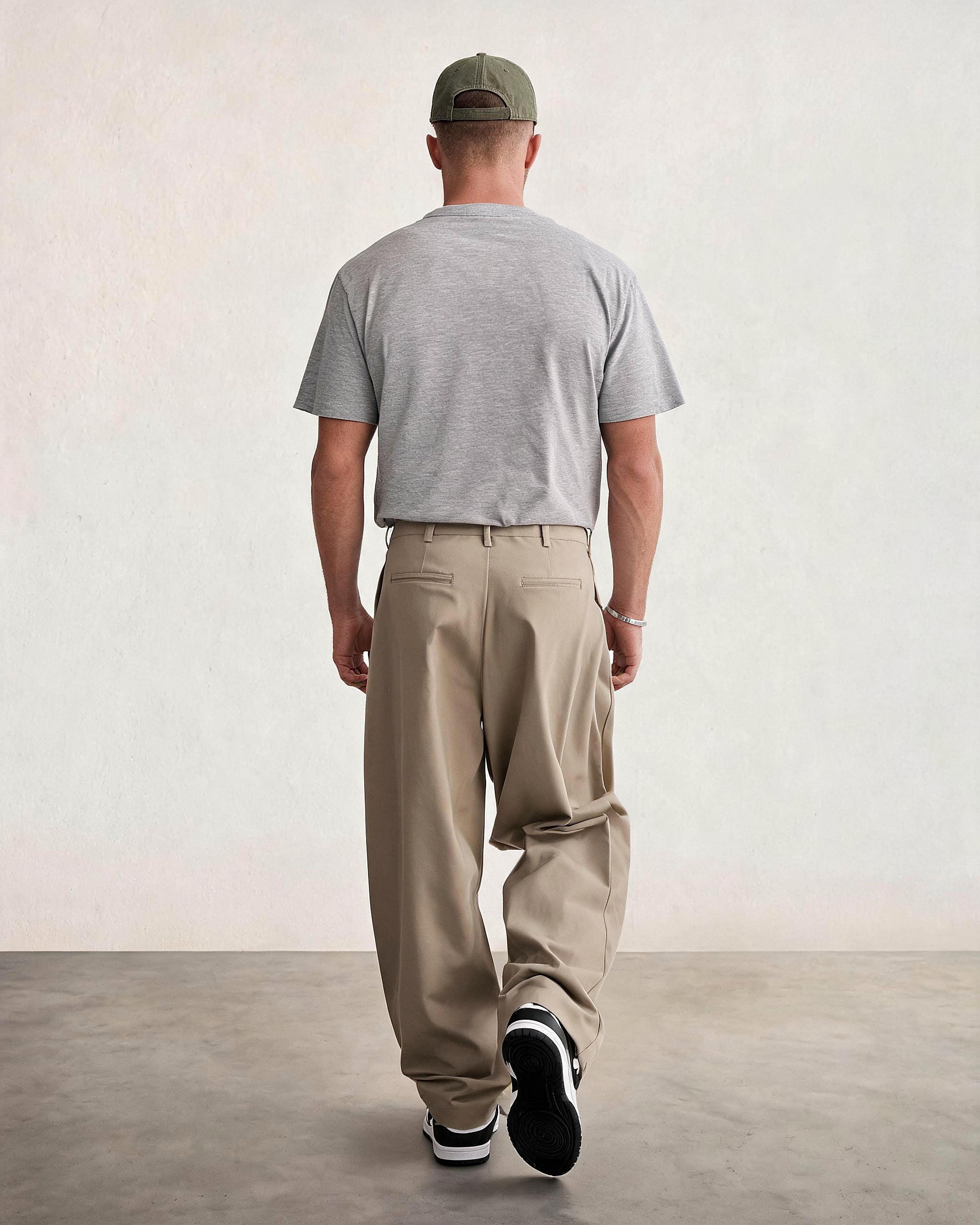 Hipland Pleated Cotton-Nylon Commuter Trousers Khaki back
