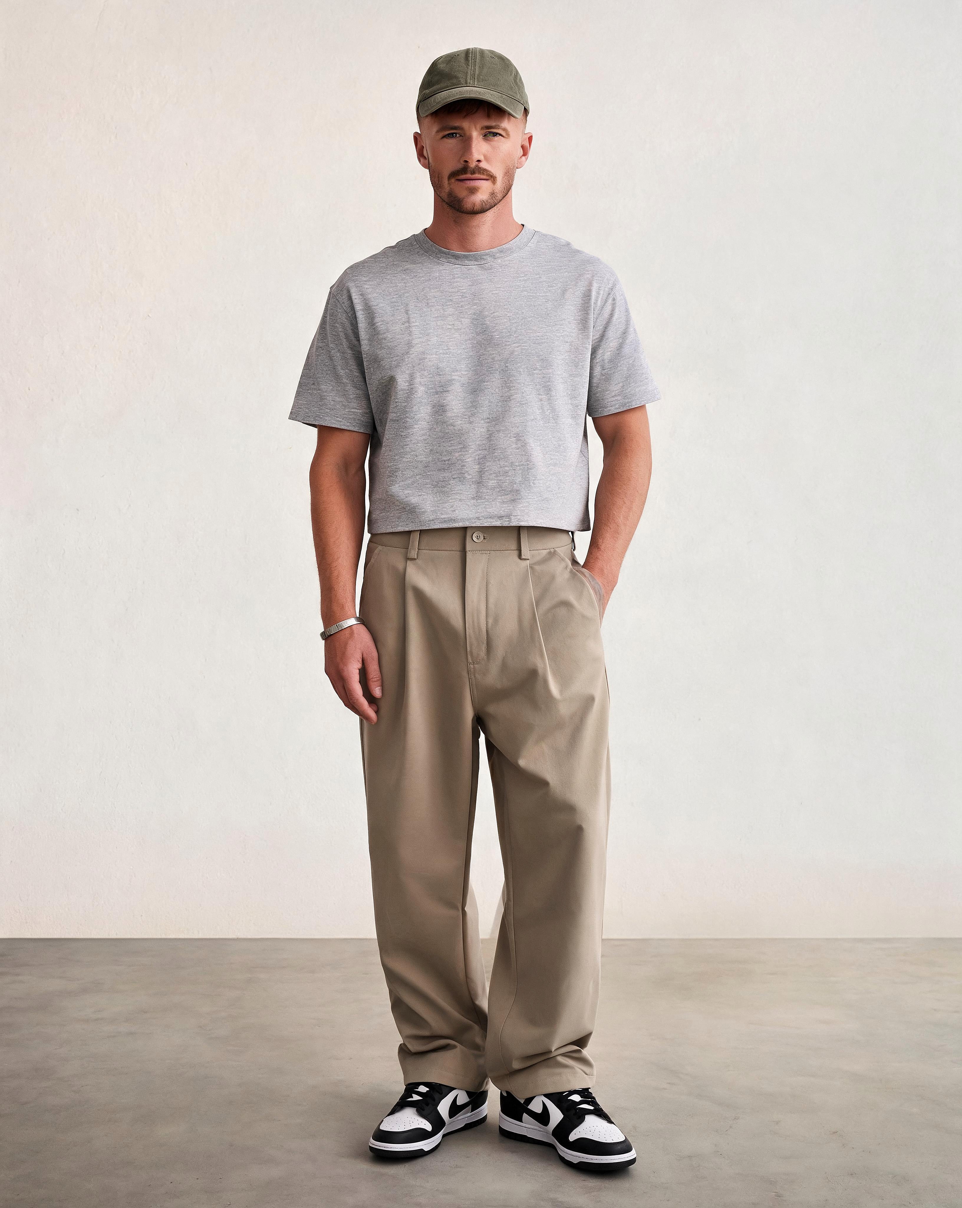 Hipland Pleated Cotton-Nylon Commuter Trousers Khaki front