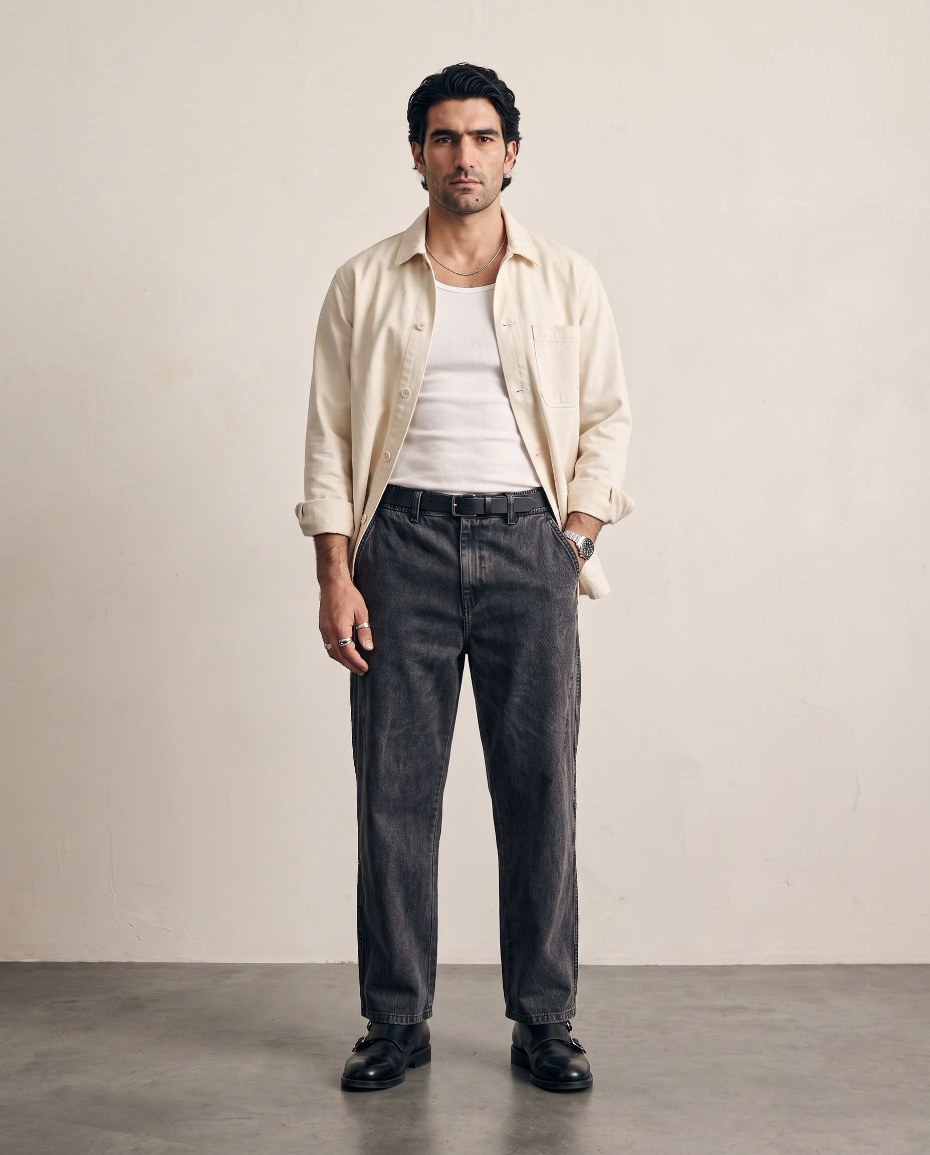 Washed Cotton Straight-Leg Trousers - Black