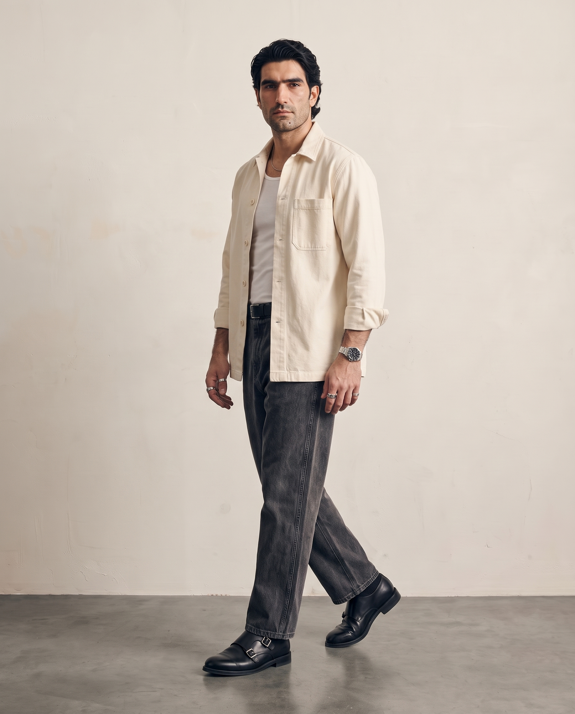 Washed Cotton Straight-Leg Trousers - Black