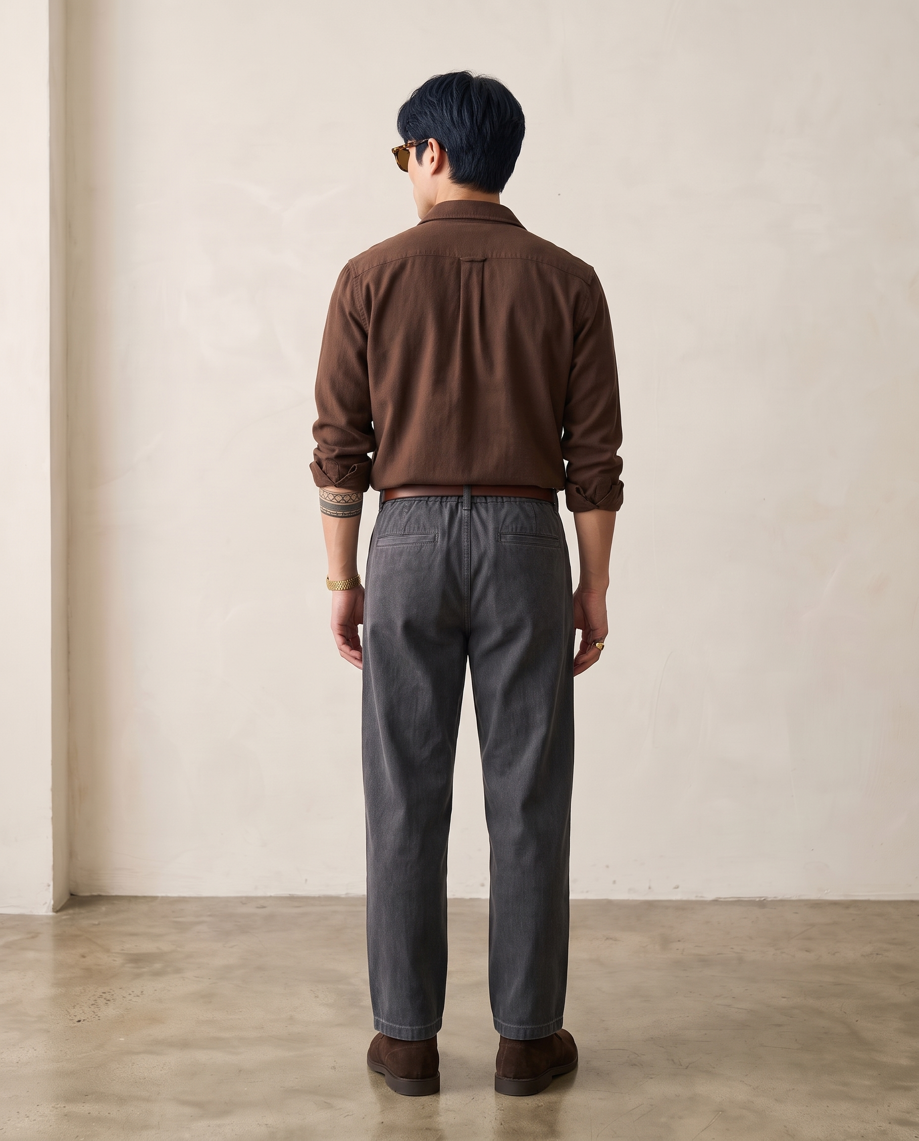 Hipland Washed Cotton Straight-Leg Trousers Deep Grey back