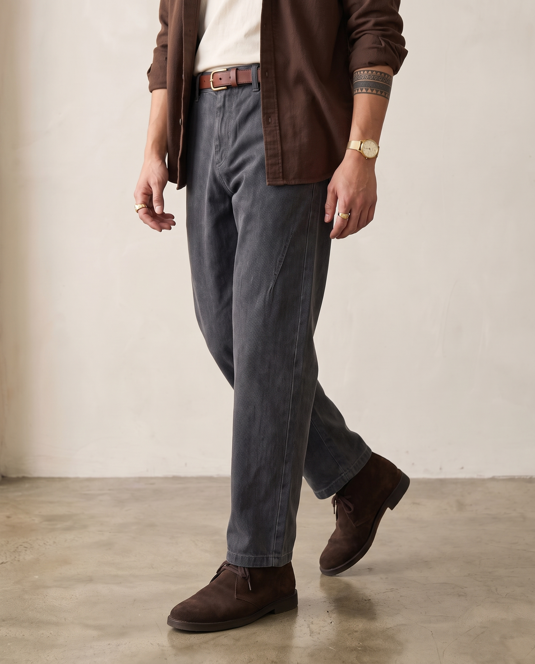 Washed Cotton Straight-Leg Trousers - Deep Grey