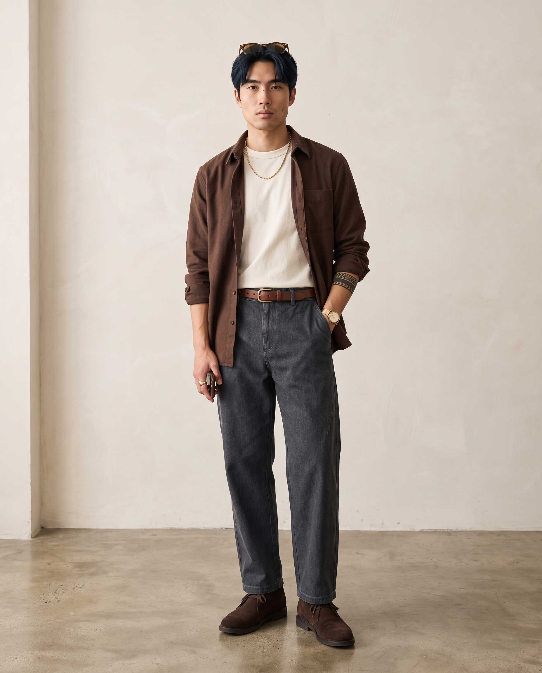 Washed Cotton Straight-Leg Trousers - Deep Grey