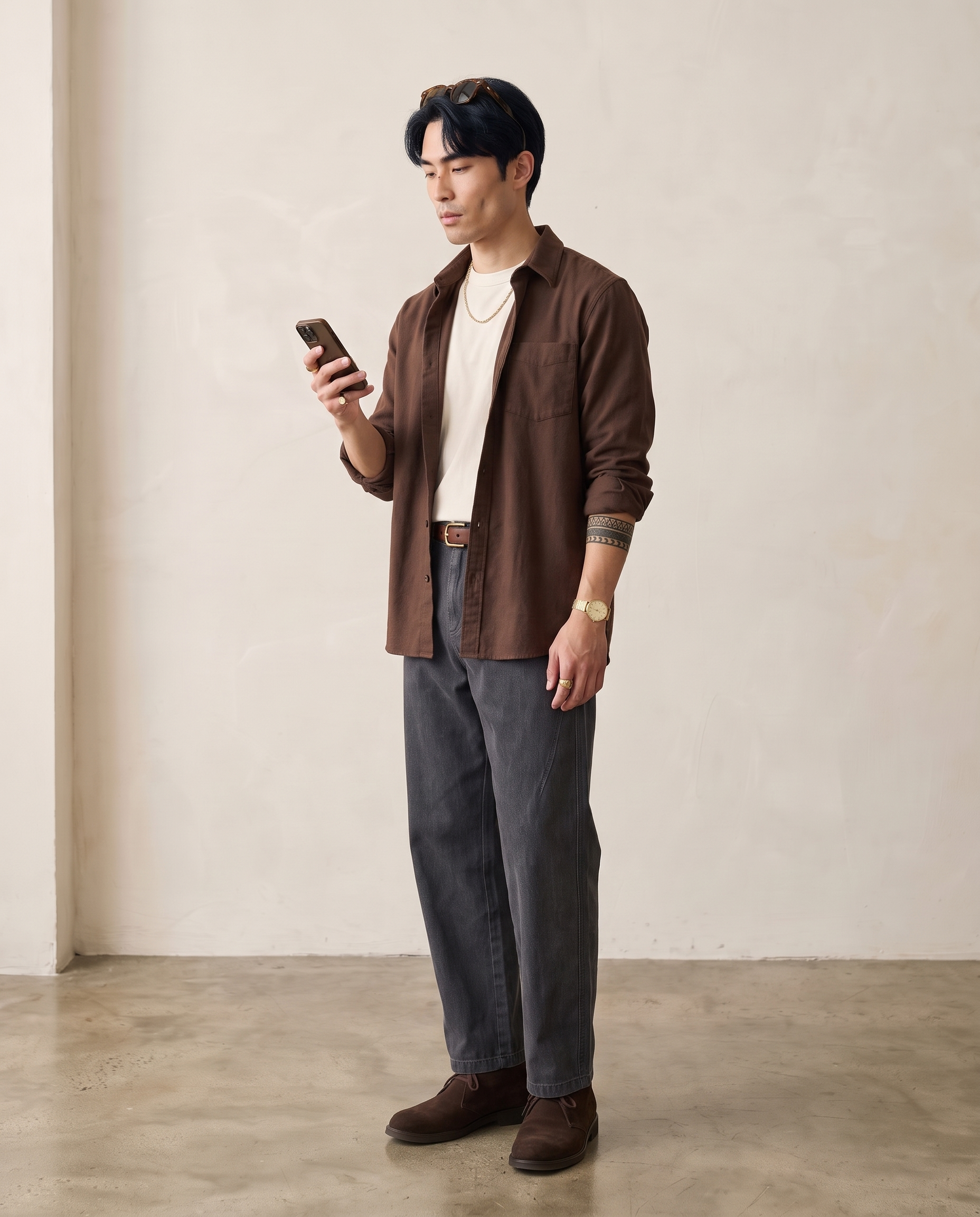 Washed Cotton Straight-Leg Trousers - Deep Grey