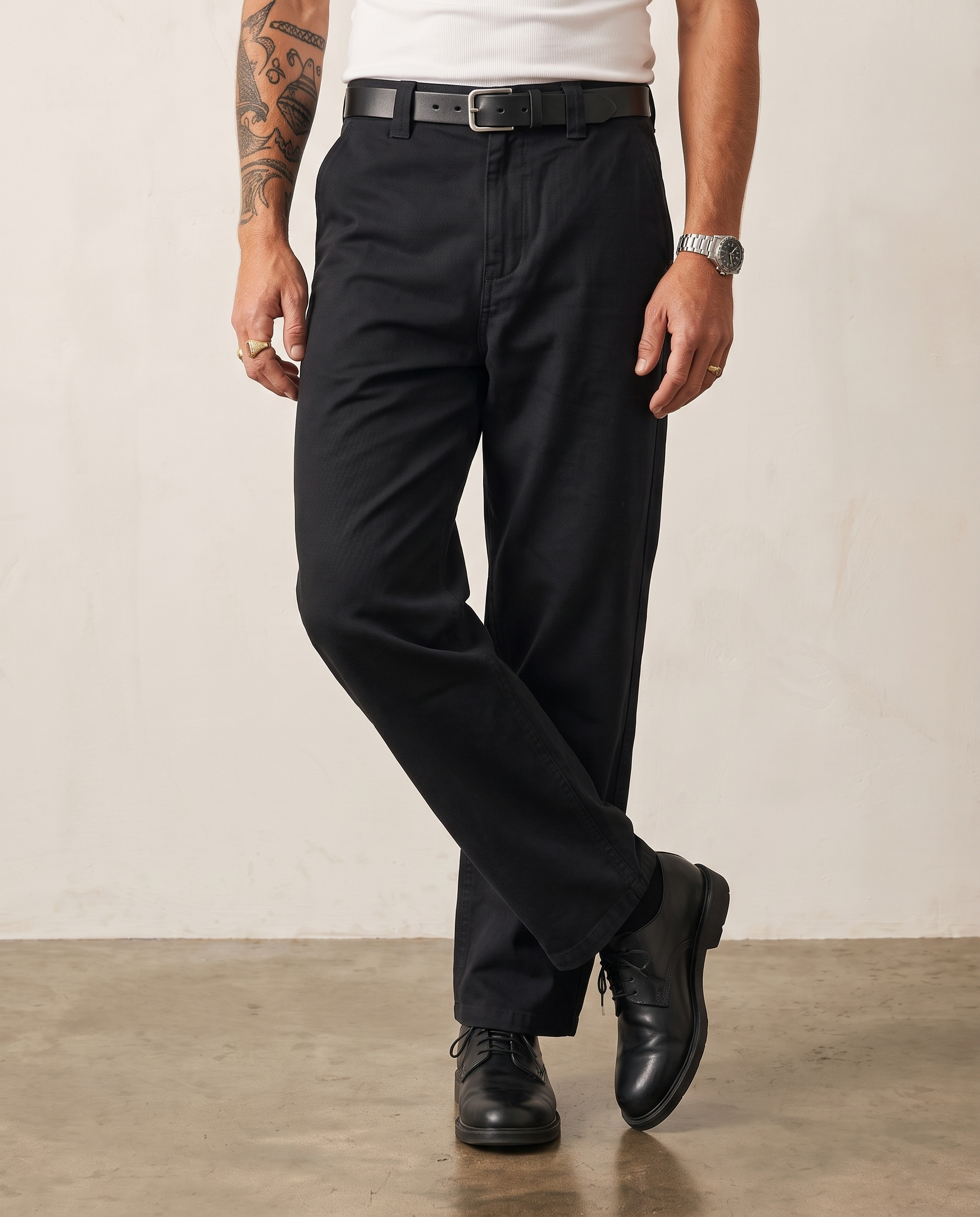 Hipland Cotton-Lyocell Curved-Seam Trousers Black front