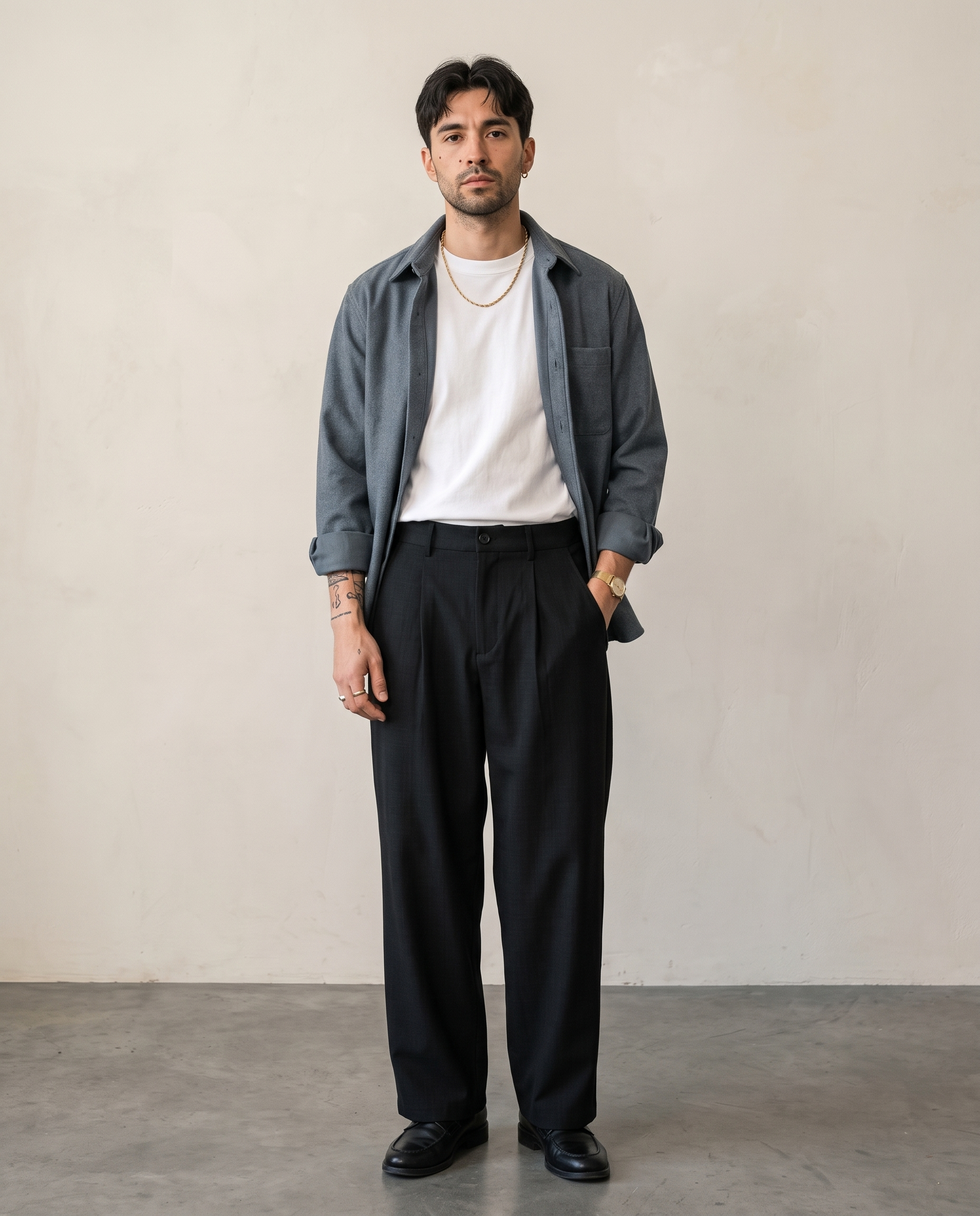 Pleated Suiting Wide-Leg Trousers - Black