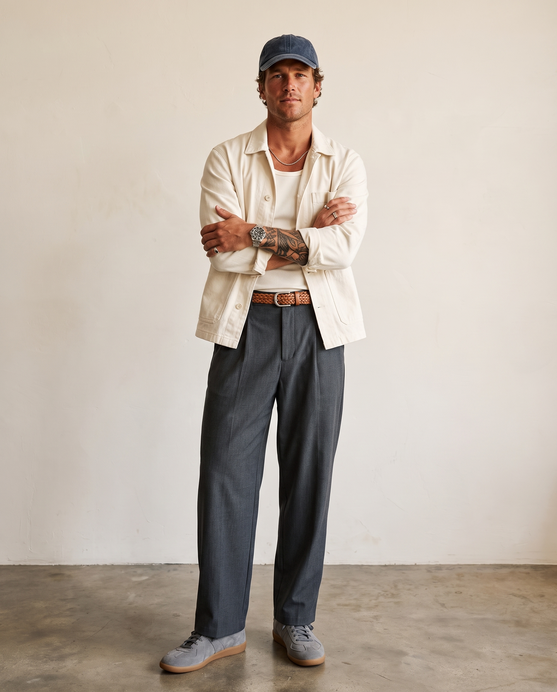 Pleated Suiting Wide-Leg Trousers - Grey