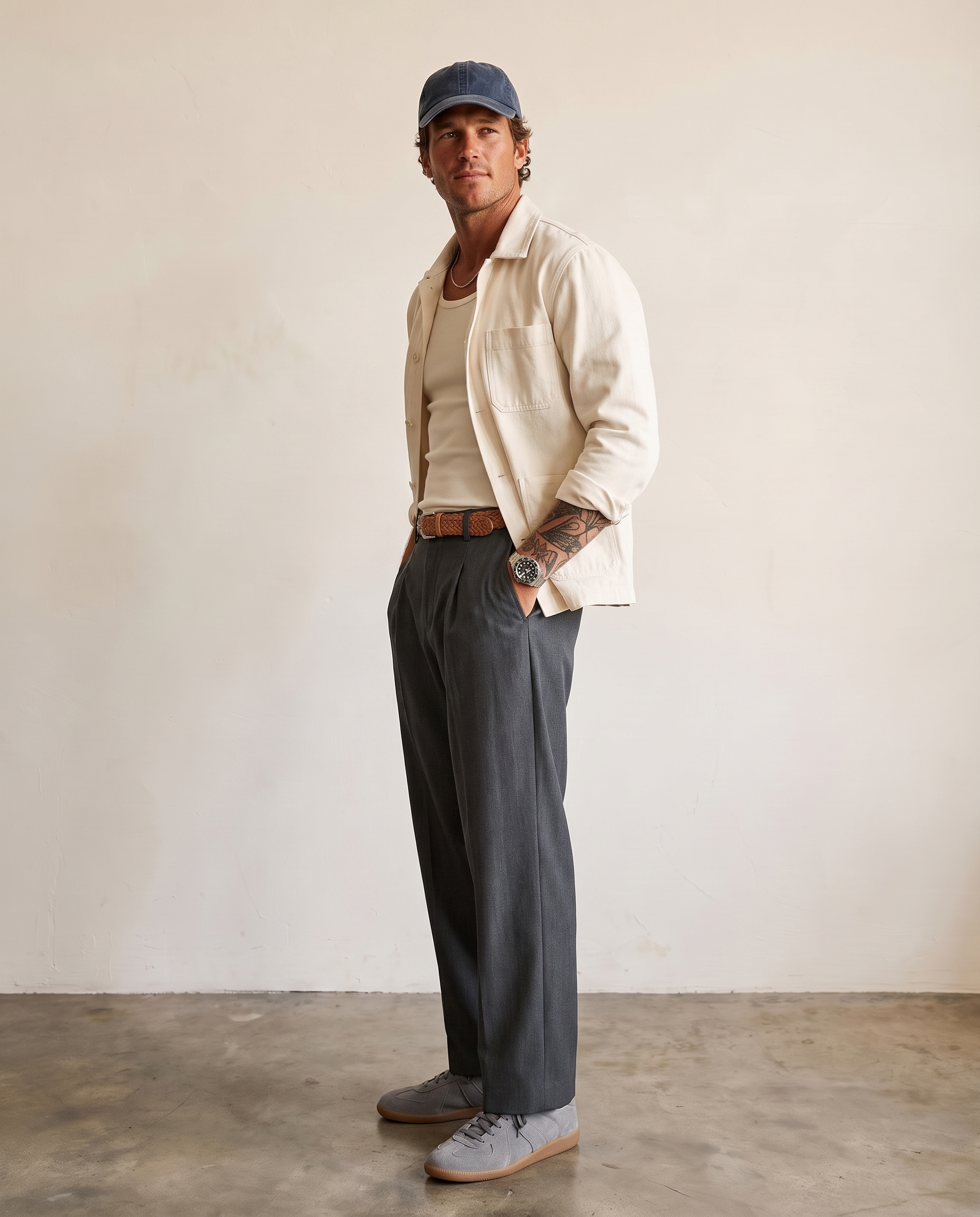 Pleated Suiting Wide-Leg Trousers - Grey