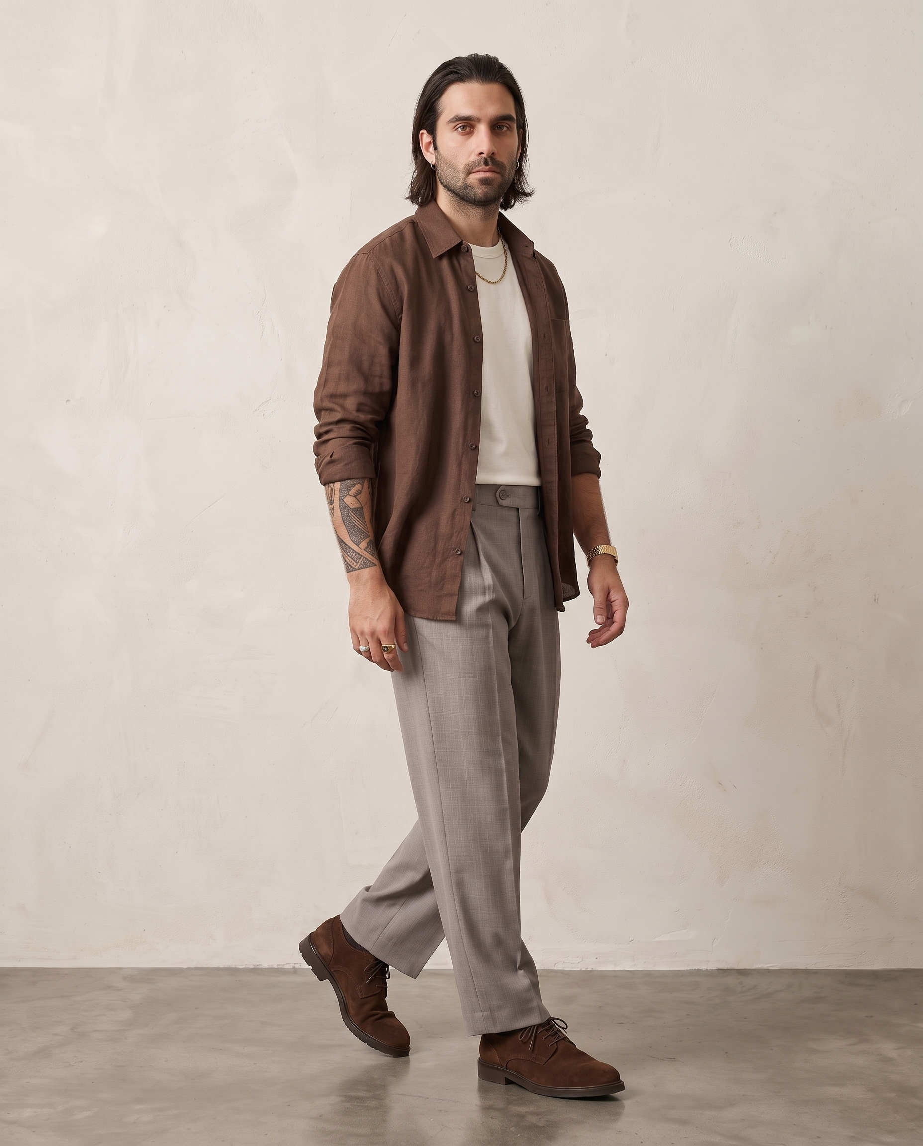 Pleated Suiting Wide-Leg Trousers - Khaki